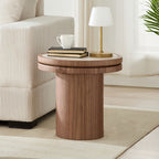 19.5 Inch Round Walnut Side Table with Sintered Stone Tabletop