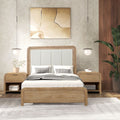 Natural Wood King Size Bed with Channel Padded Headboard and 2 Nightstands