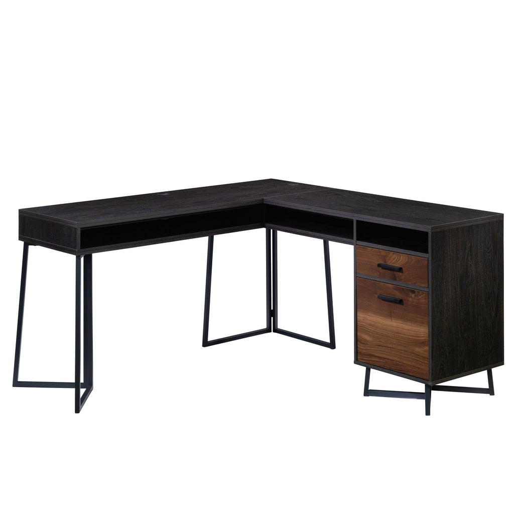 L-Shaped Desk with 2 Drawers and Cubbyholes.