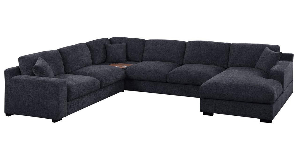 Chiara Charcoal Chenille Sectional Sofa with Charging Ports.