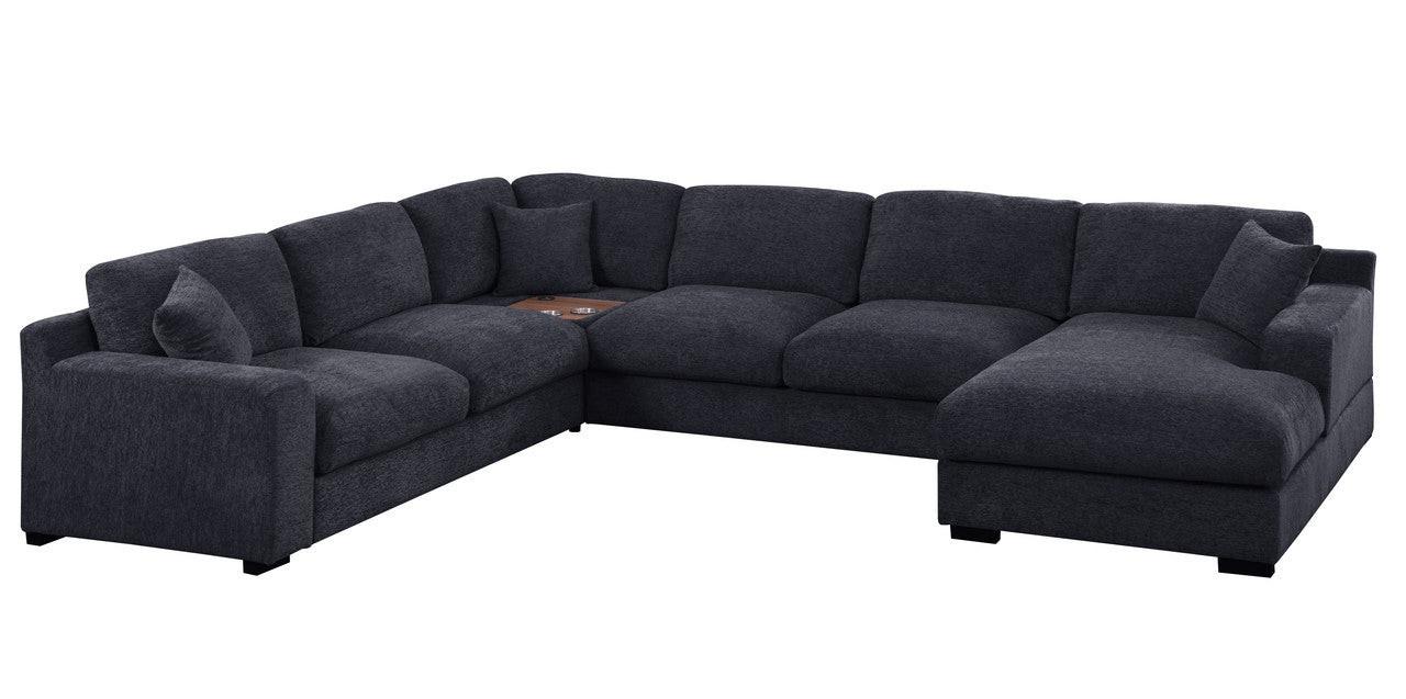 Chiara Charcoal Chenille Sectional Sofa with Charging Ports.