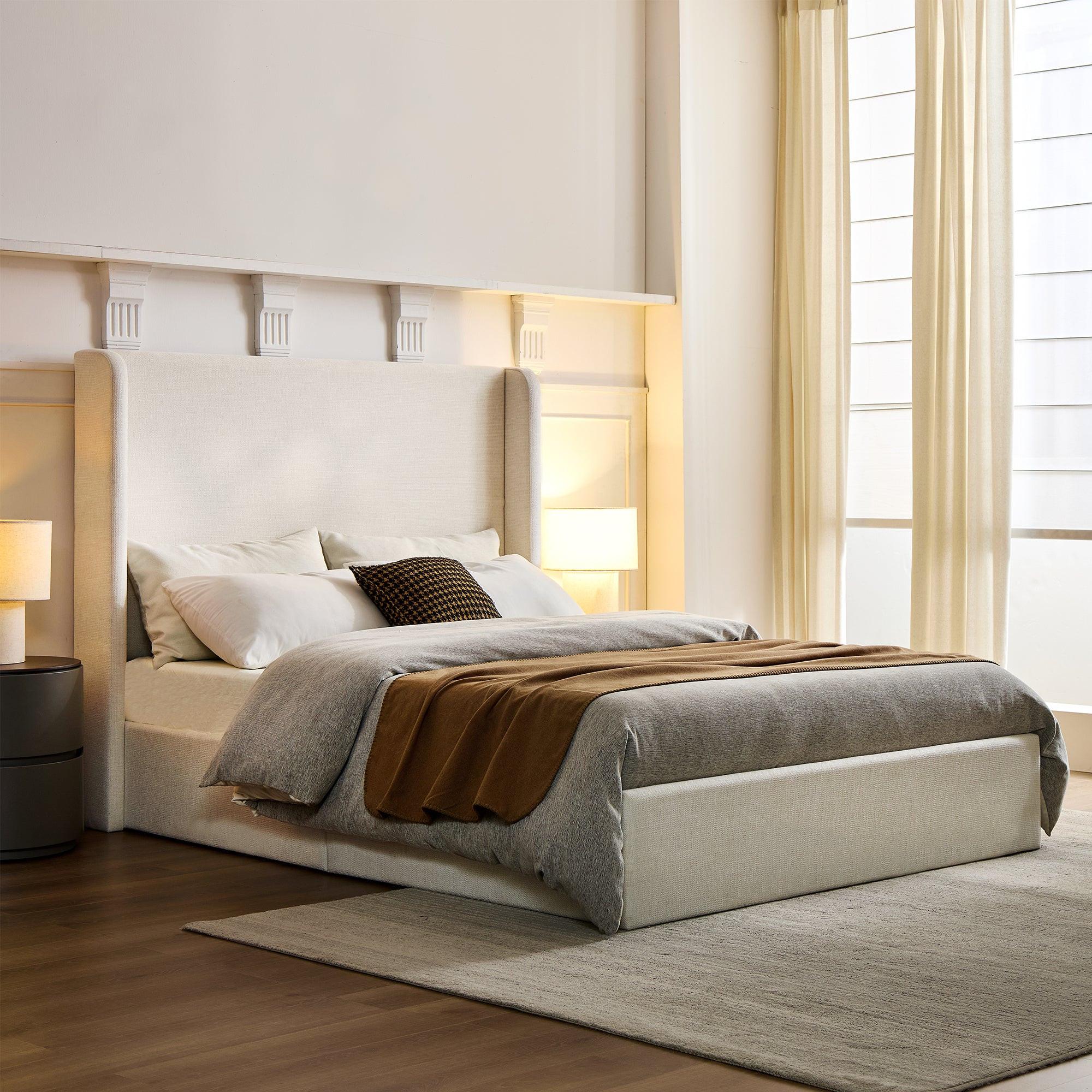 Carmen Upholstered Wingback Bed Frame - Full Size Easy Assembly.