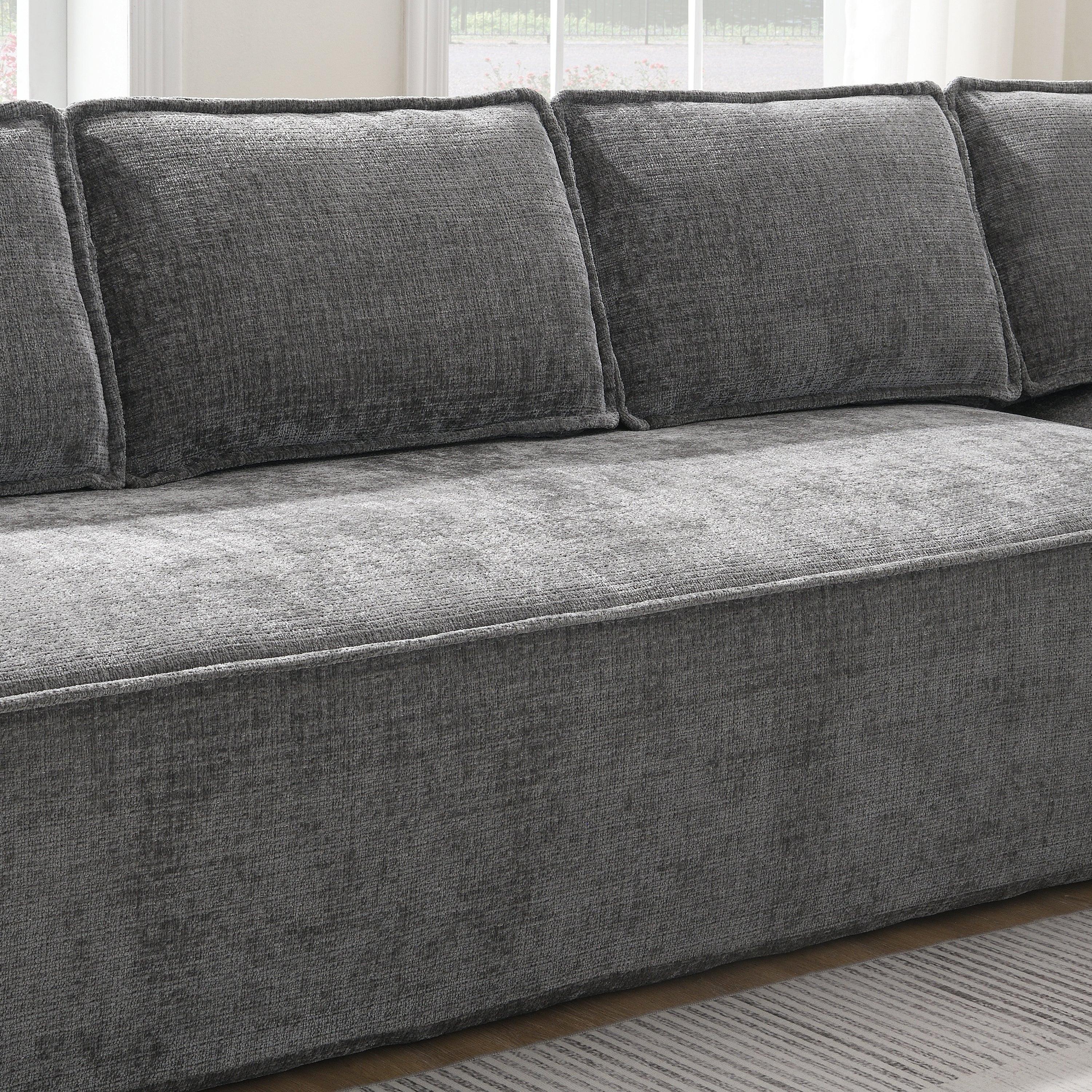 Modular Chenille Sectional Sofa, 6-Seater L-Shaped Set.