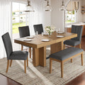 Extendable Wood Dining Table Set for 6 with Bench & Chairs.