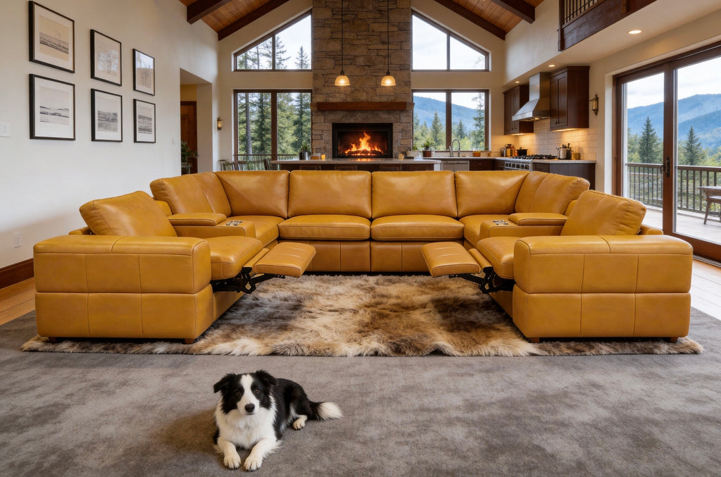 Ginger Leather Match 8-Seater Sectional with Dual Power Recliners