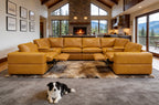 Ginger Leather Match 8-Seater Sectional with Dual Power Recliners