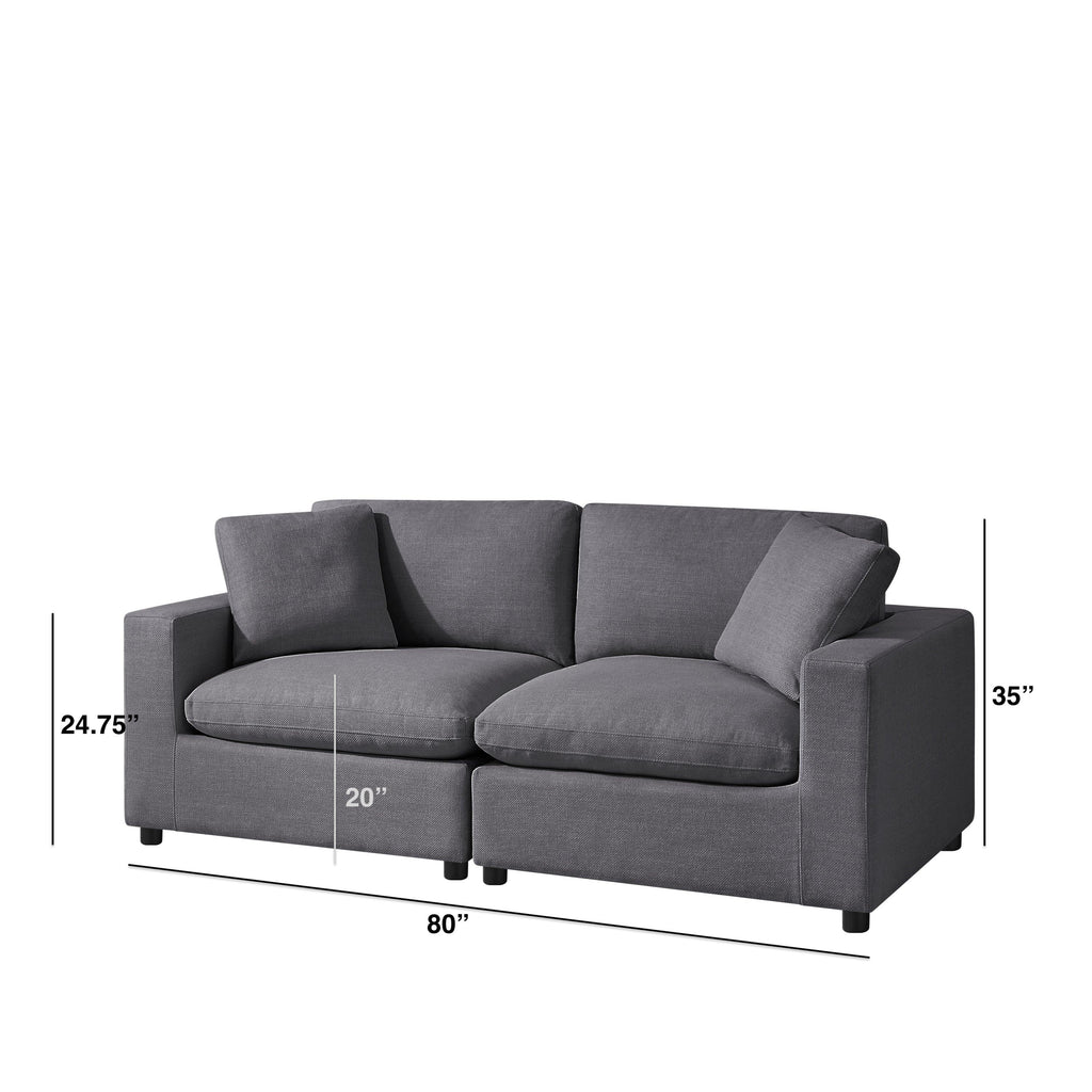Cassandra Modular 2-Piece Sofa in Charcoal Grey with Plush Polyester Upholstery and Removable Cushion Covers.