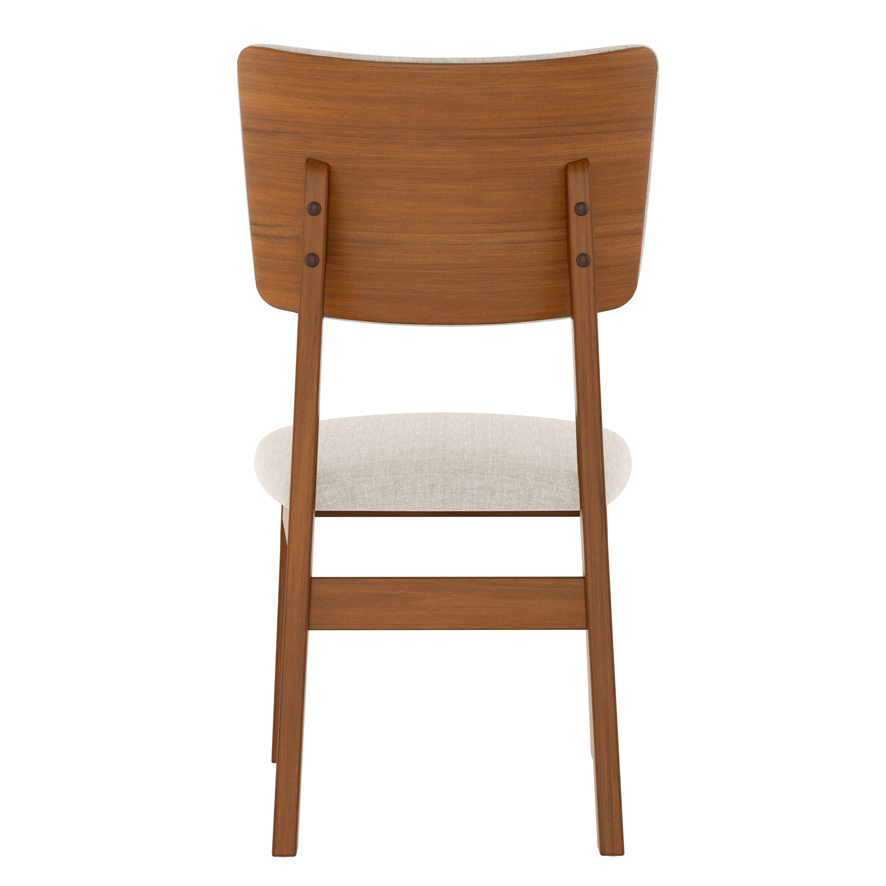 Back view of a Mid-Century Modern Dining Chair highlighting the curved wooden backrest and reinforced frame.