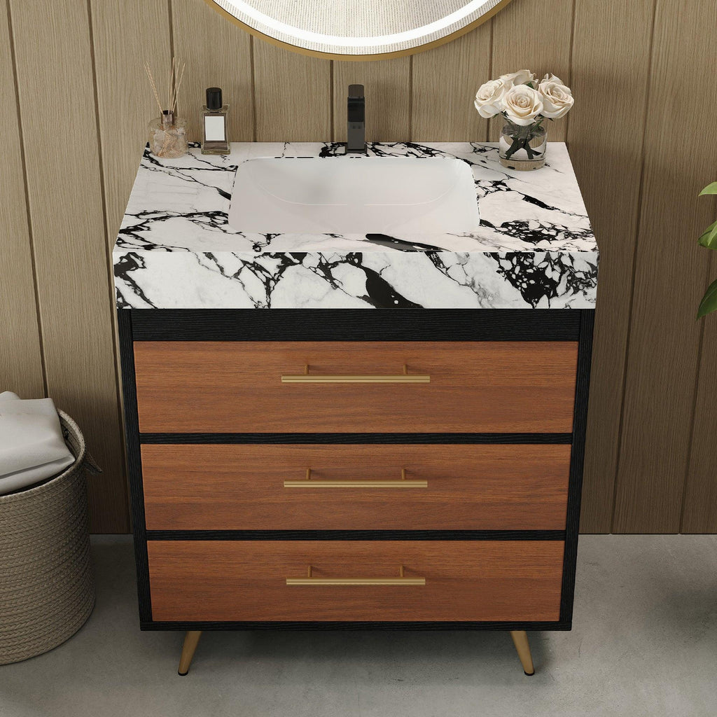 Modern Free-Standing Bathroom Vanity with Ceramic Sink.