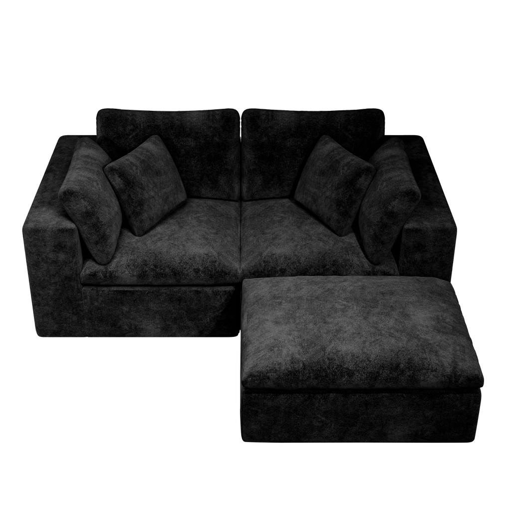 Black Modular Sectional Sofa with Plush Corduroy Fabric.
