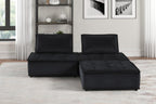Aveline Black Velvet Sectional Sofa & Ottoman.