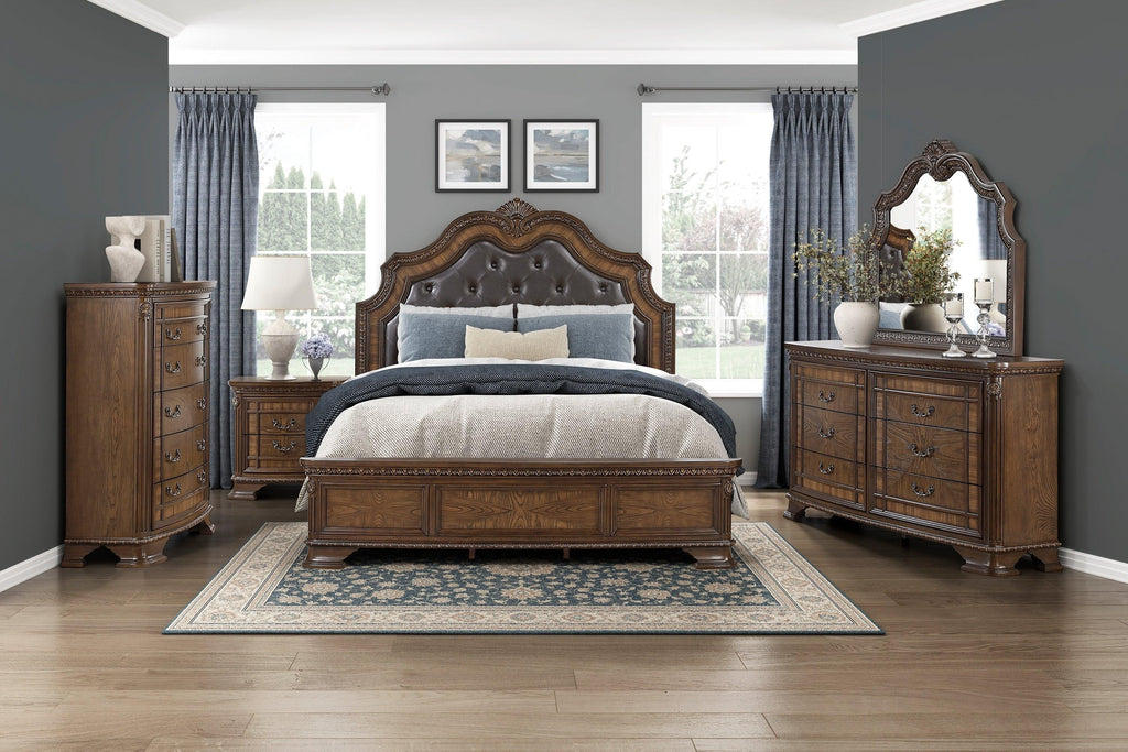 Elegant Queen Bed with Upholstered Headboard.