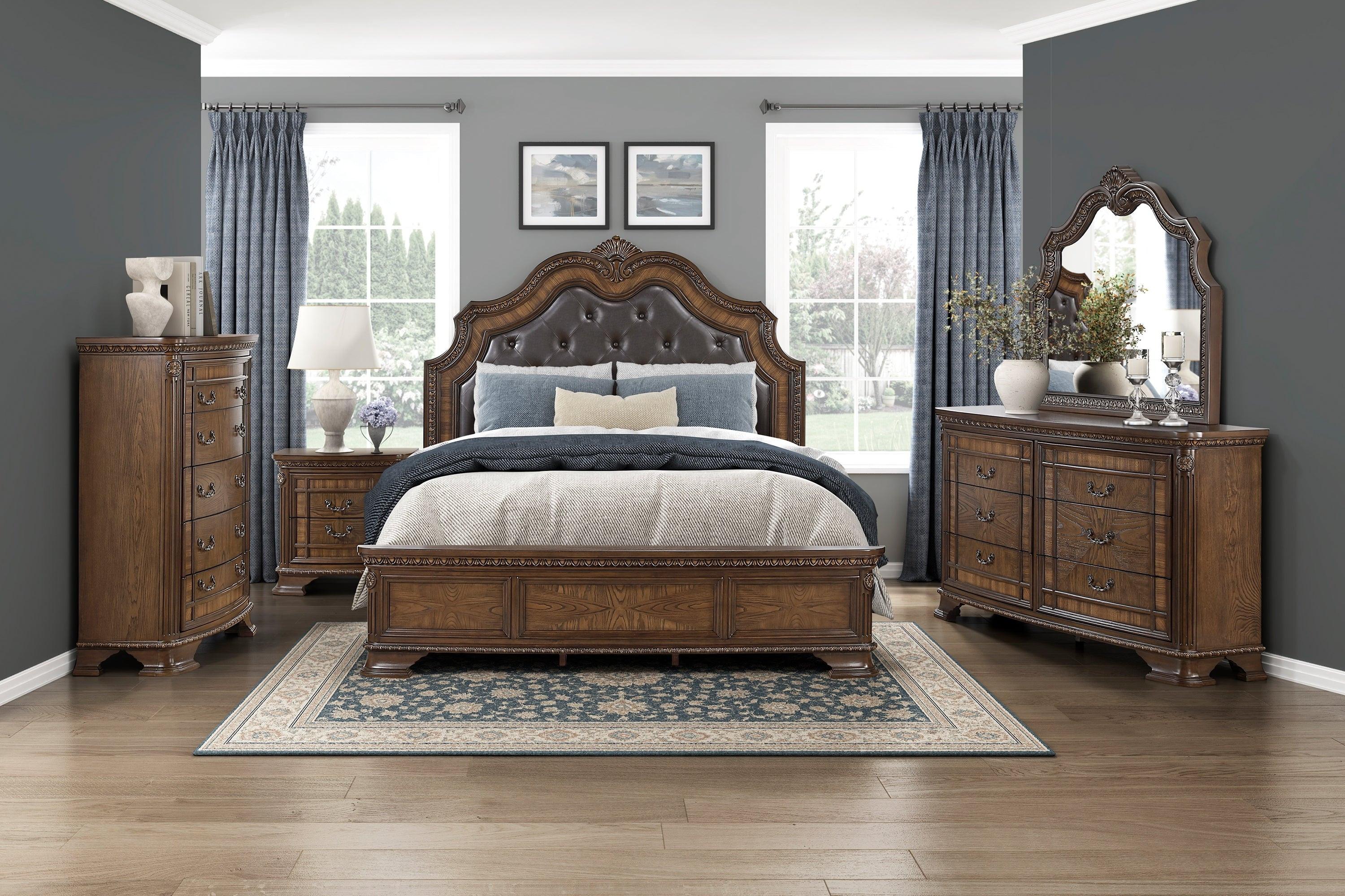 Elegant Queen Bed with Upholstered Headboard.