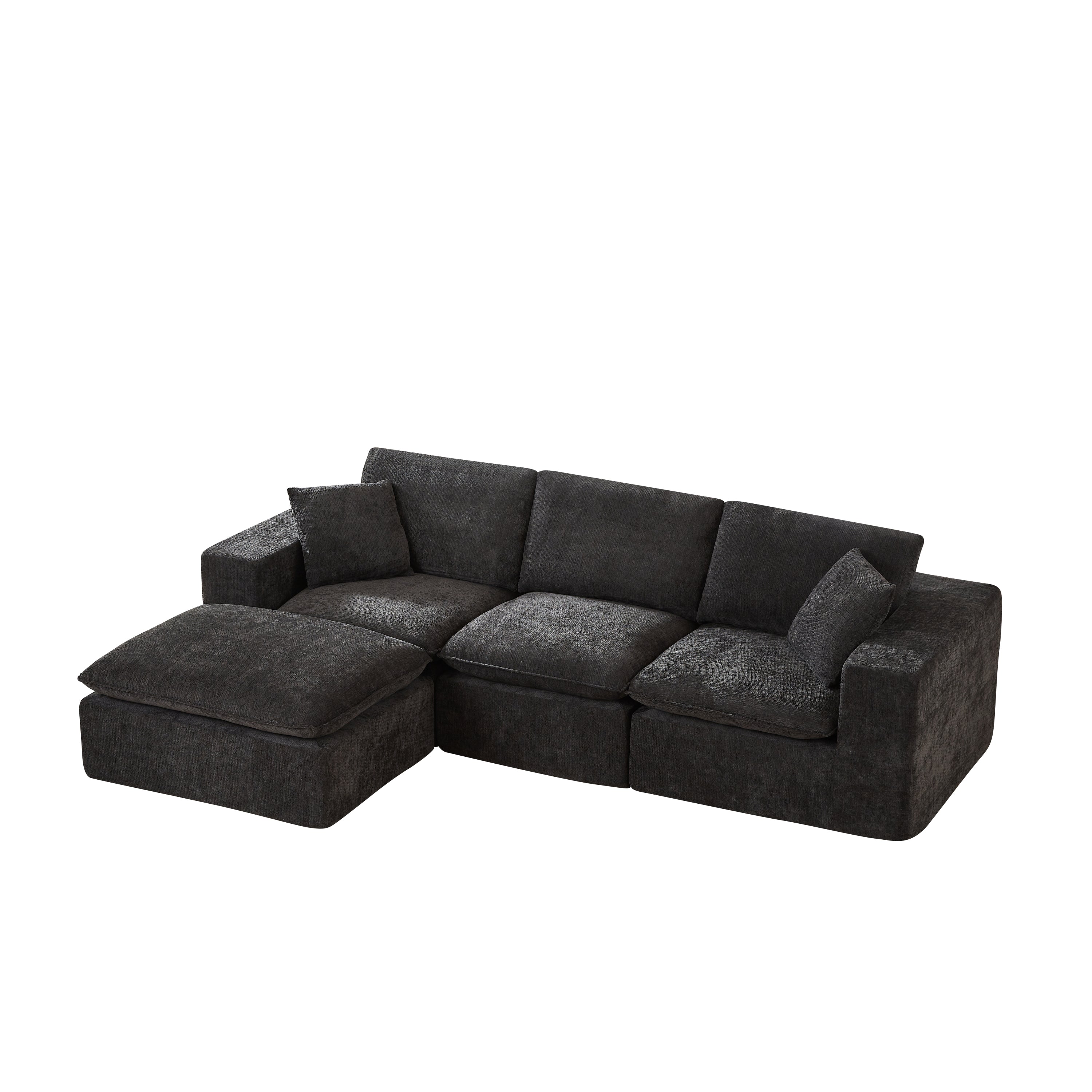 Chenille Cloud Sofa - Comfortable & Combinable in dark gray chenille fabric. Modular sectional with chaise and plush cushions for modern interiors.