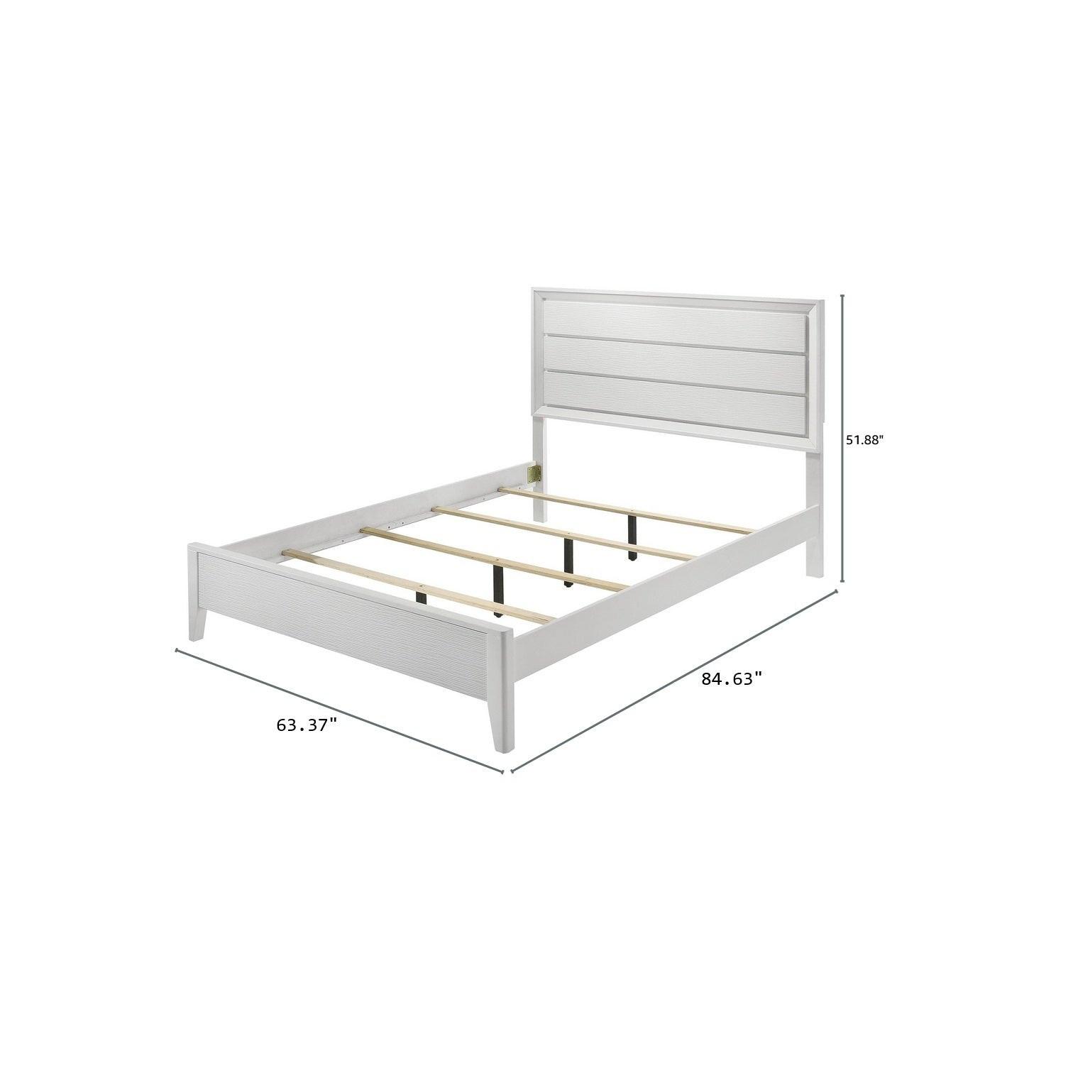 Modern White Queen Bed Frame with Wave Texture.