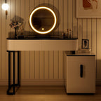 Modern Vanity Table with Glass Top and Storage Cabinet.