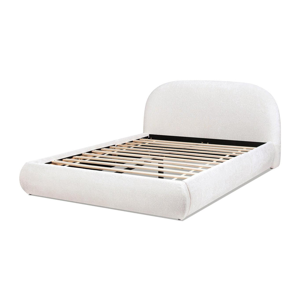 Archie Puffy Upholstered Platform Bed, Queen, Almond White.