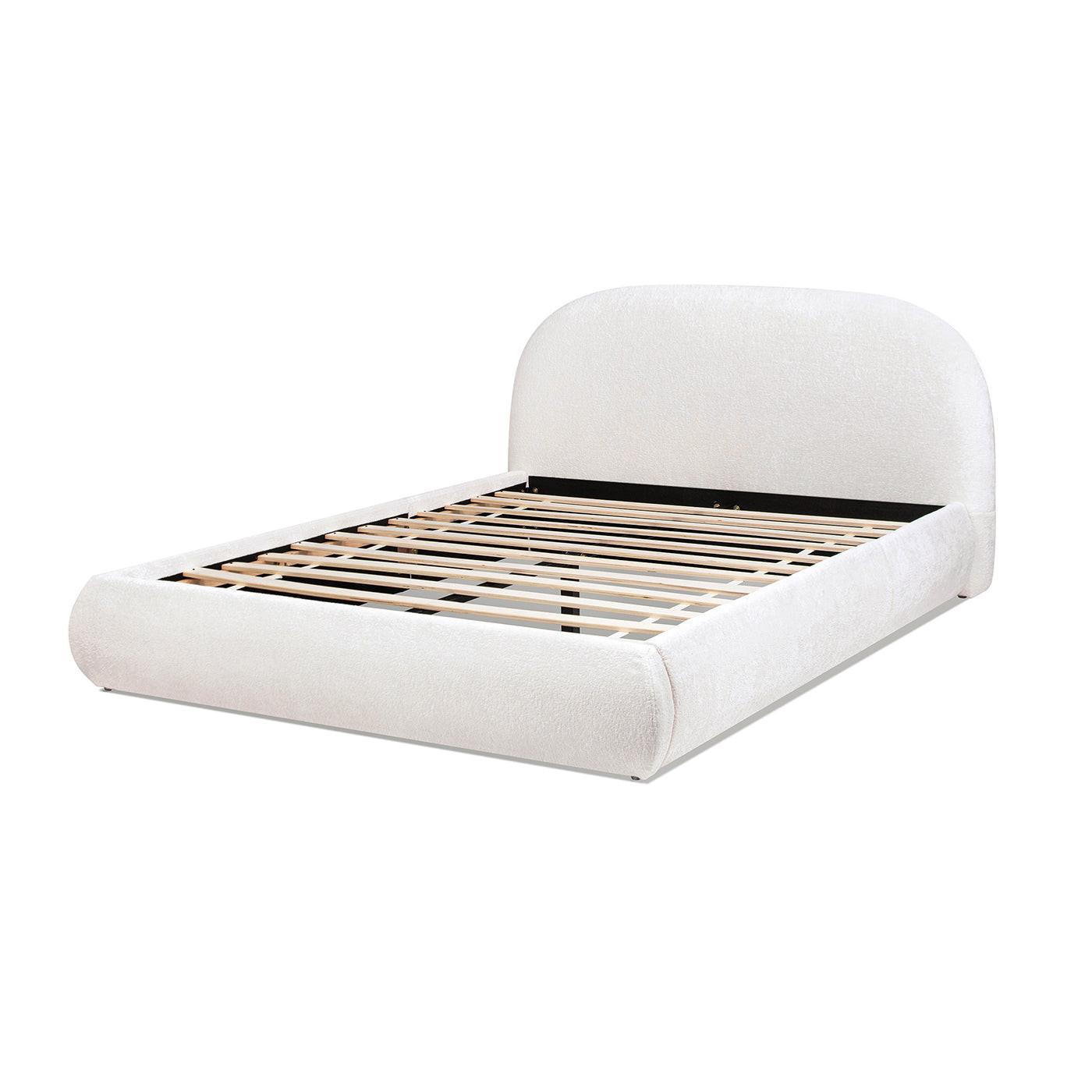 Archie Puffy Upholstered Platform Bed, Queen, Almond White.