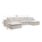 Modular Sectional Sofa - Plush Corduroy Fabric White.