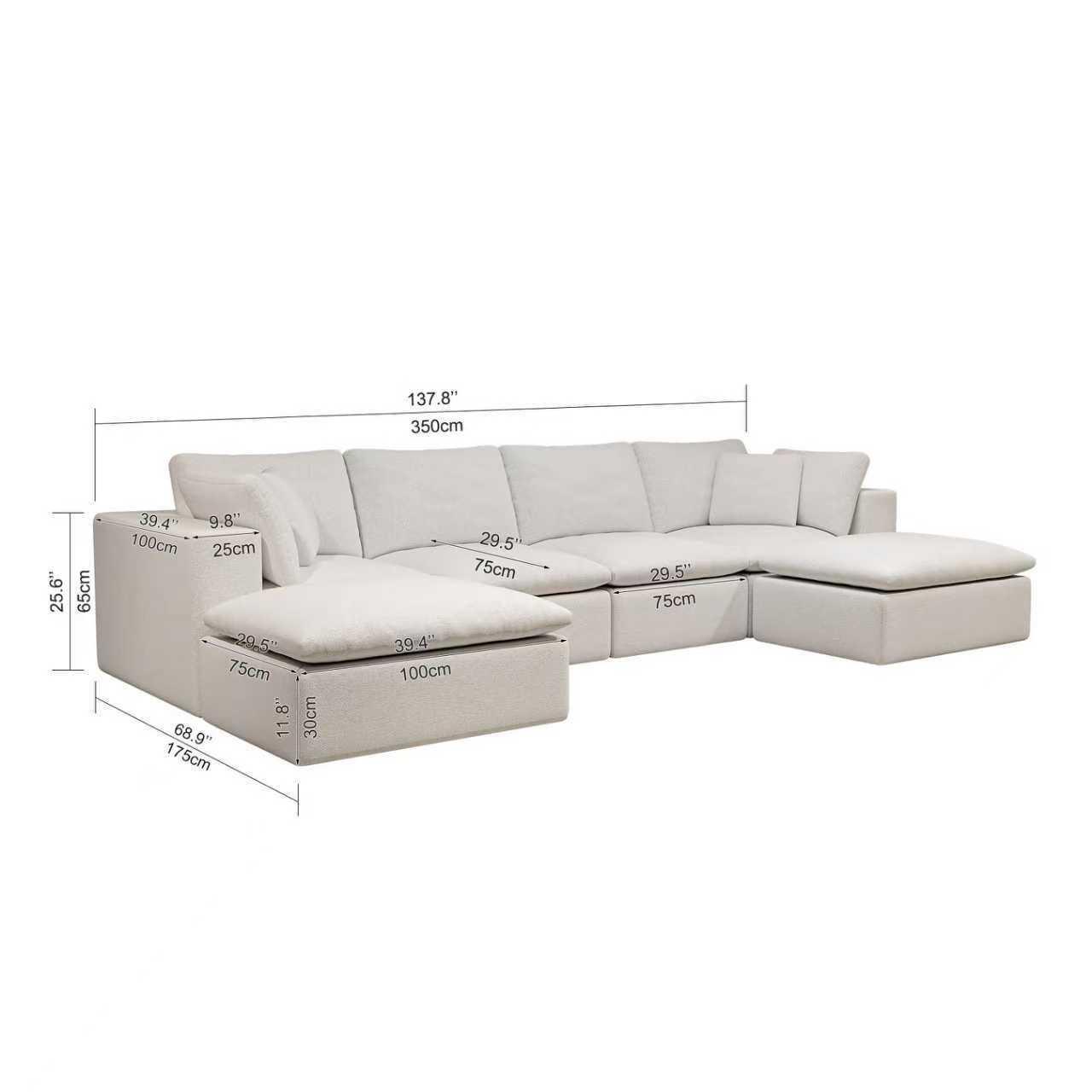 Modular Sectional Sofa - Plush Corduroy Fabric White.