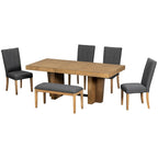 Extendable Wood Dining Table Set for 6 with Bench & Chairs.