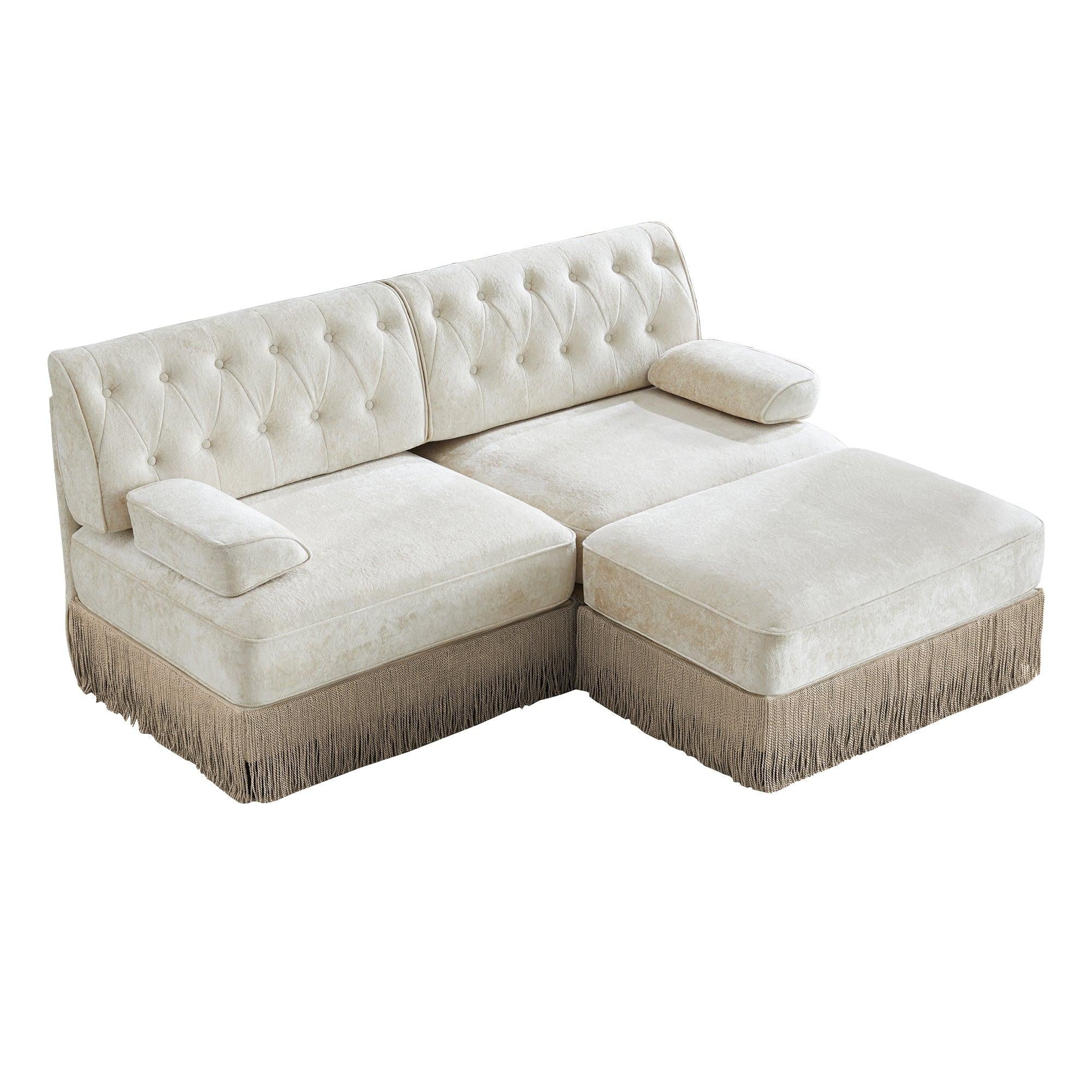 Modular Chesterfield Style Sofa with Tassel Skirt.