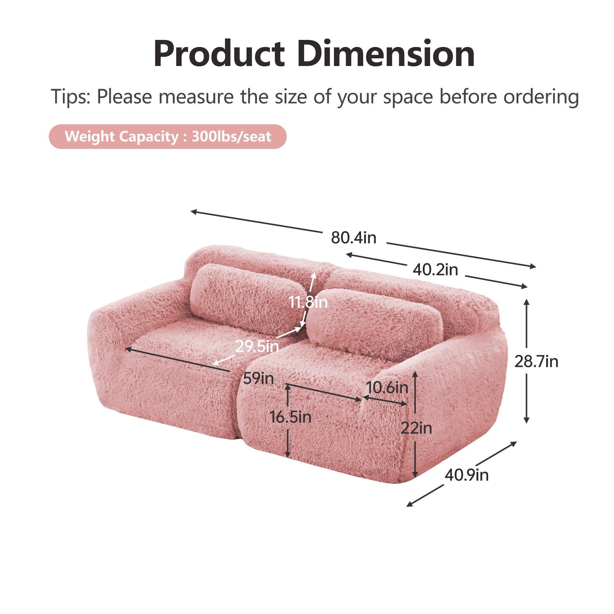 Modular Pink Sofa - 2-Seater Sectional Couch.