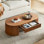 Oval Wood Coffee Table with Drawer for Living Room.