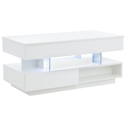 39.3' Lift Top Coffee Table with Hidden Compartment, 2 Storage Drawers and Ajustable LED Lights,Modern Multifunction Coffee Tables for Living Room, Bedroom,Office