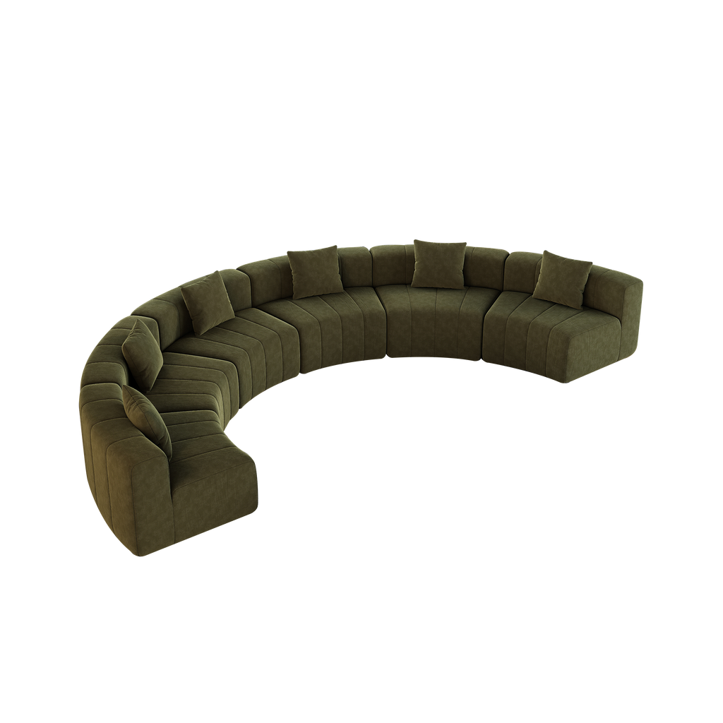 Chenille Curved Sectional Sofa with 6 Pillows.
