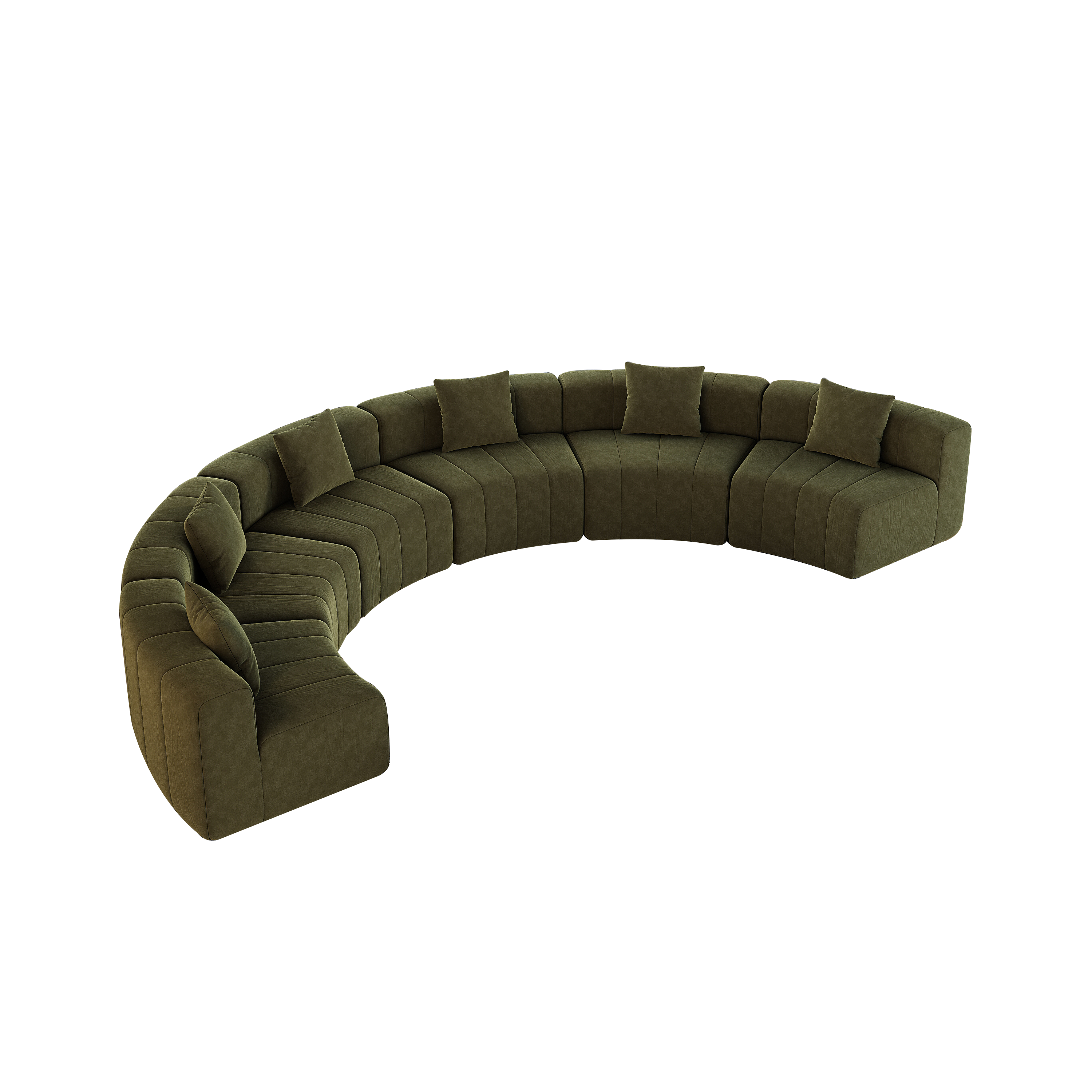 Chenille Curved Sectional Sofa with 6 Pillows.