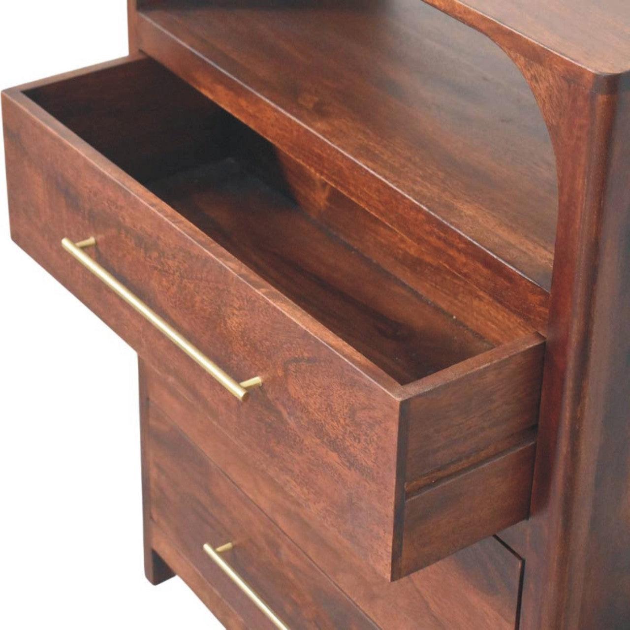 Solid Wood 3 Drawer Chest with Arched Edge Design.