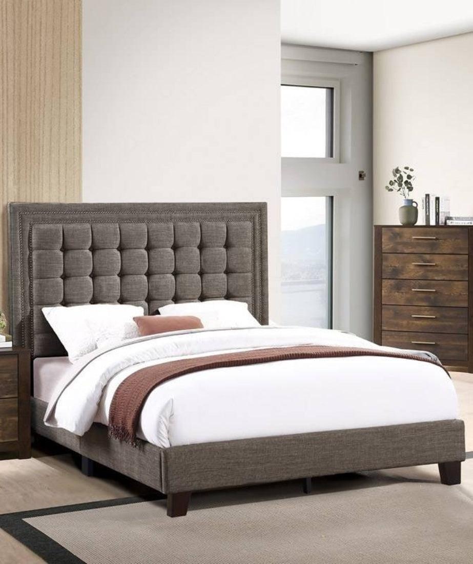 Queen Size Upholstered Bed with Tufted Headboard.