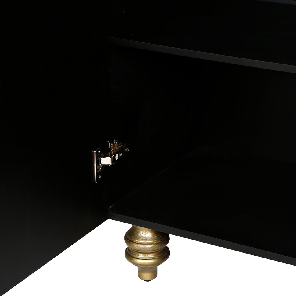 Modern Fluted Sideboard Buffet with Storage, Curve Element with Strict Lines, Black MDF 4-Door Cabinet