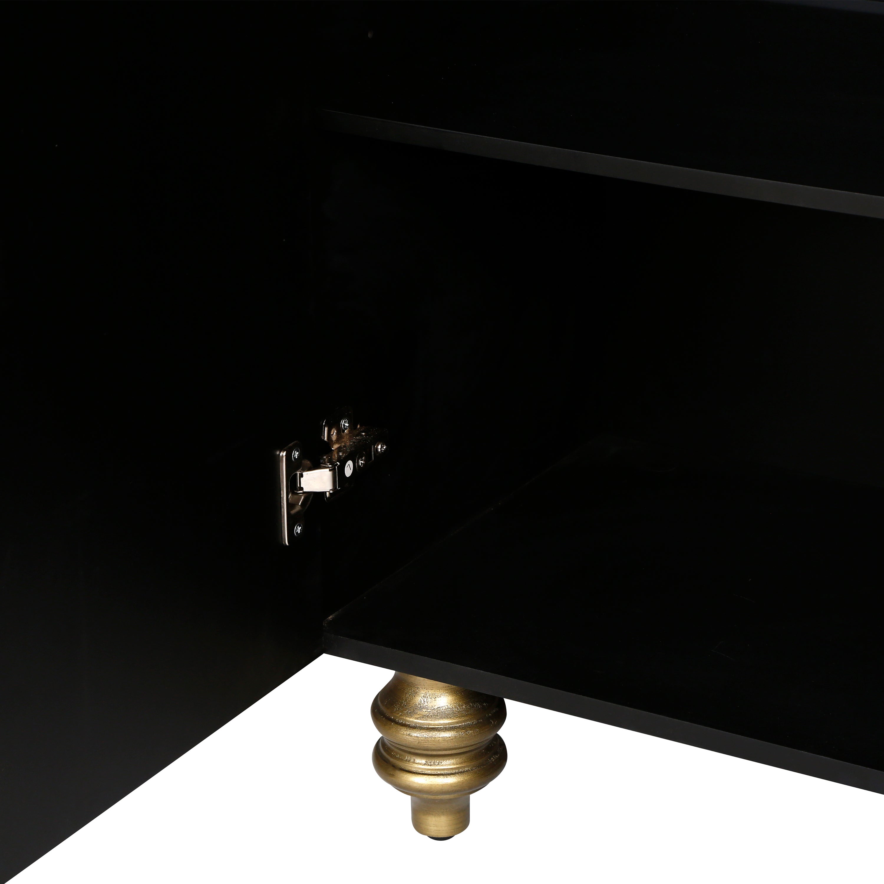 Modern Fluted Sideboard Buffet with Storage, Curve Element with Strict Lines, Black MDF 4-Door Cabinet