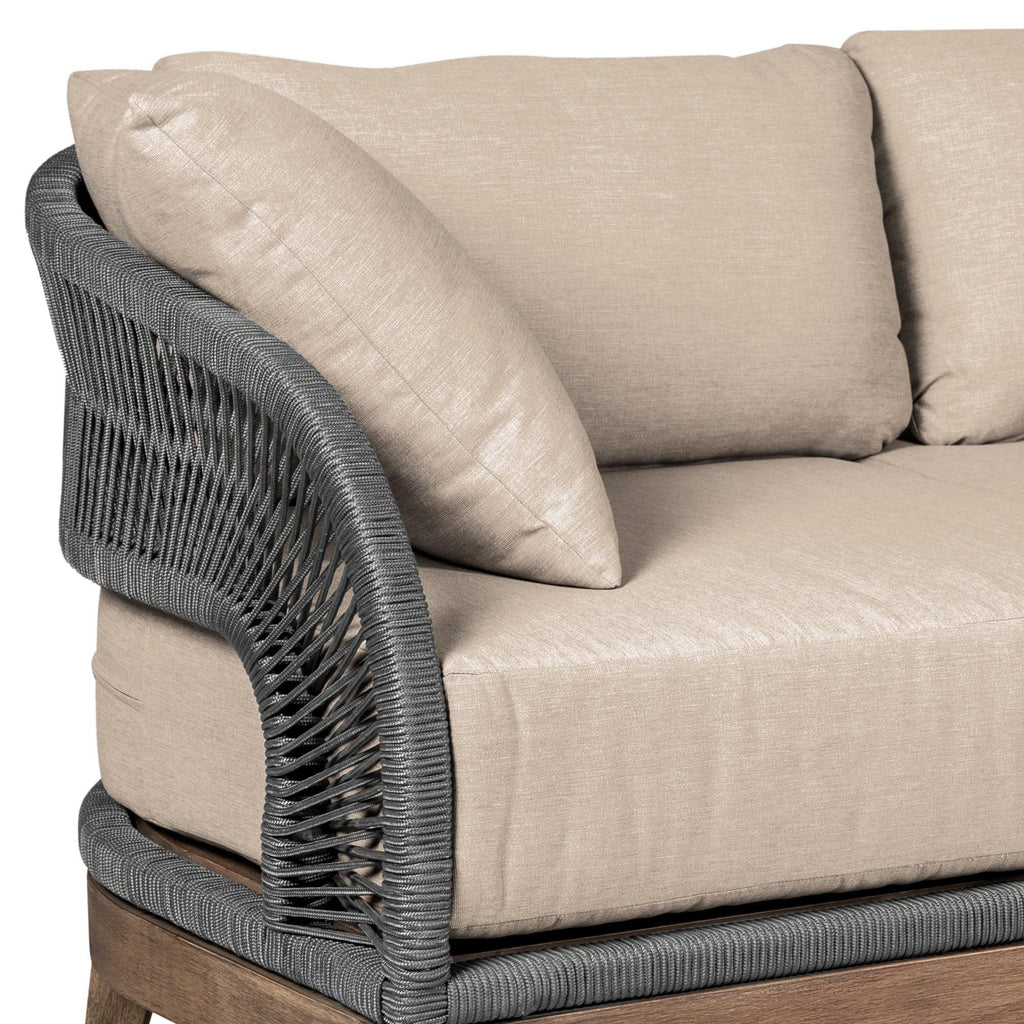 Outdoor Patio Sofa in Weathered Eucalyptus Wood.