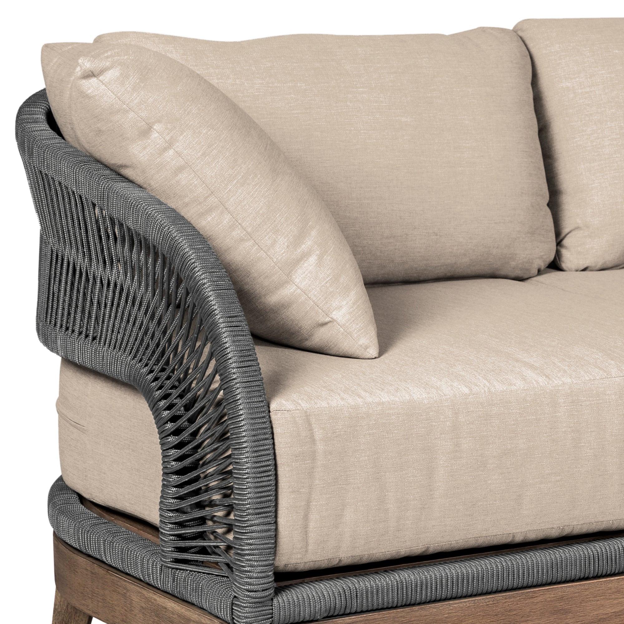 Outdoor Patio Sofa in Weathered Eucalyptus Wood.