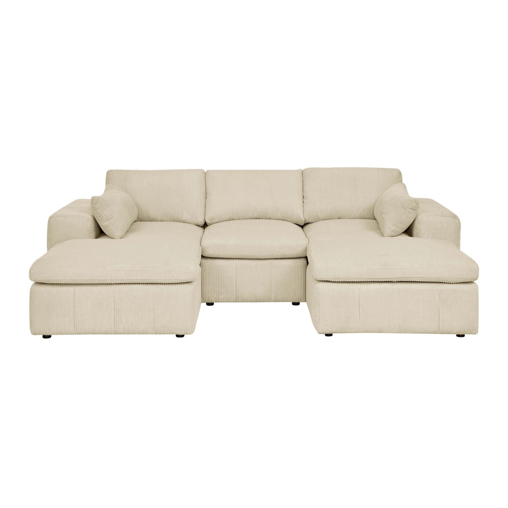 Corduroy Sectional with Ottomans and Large Arms.