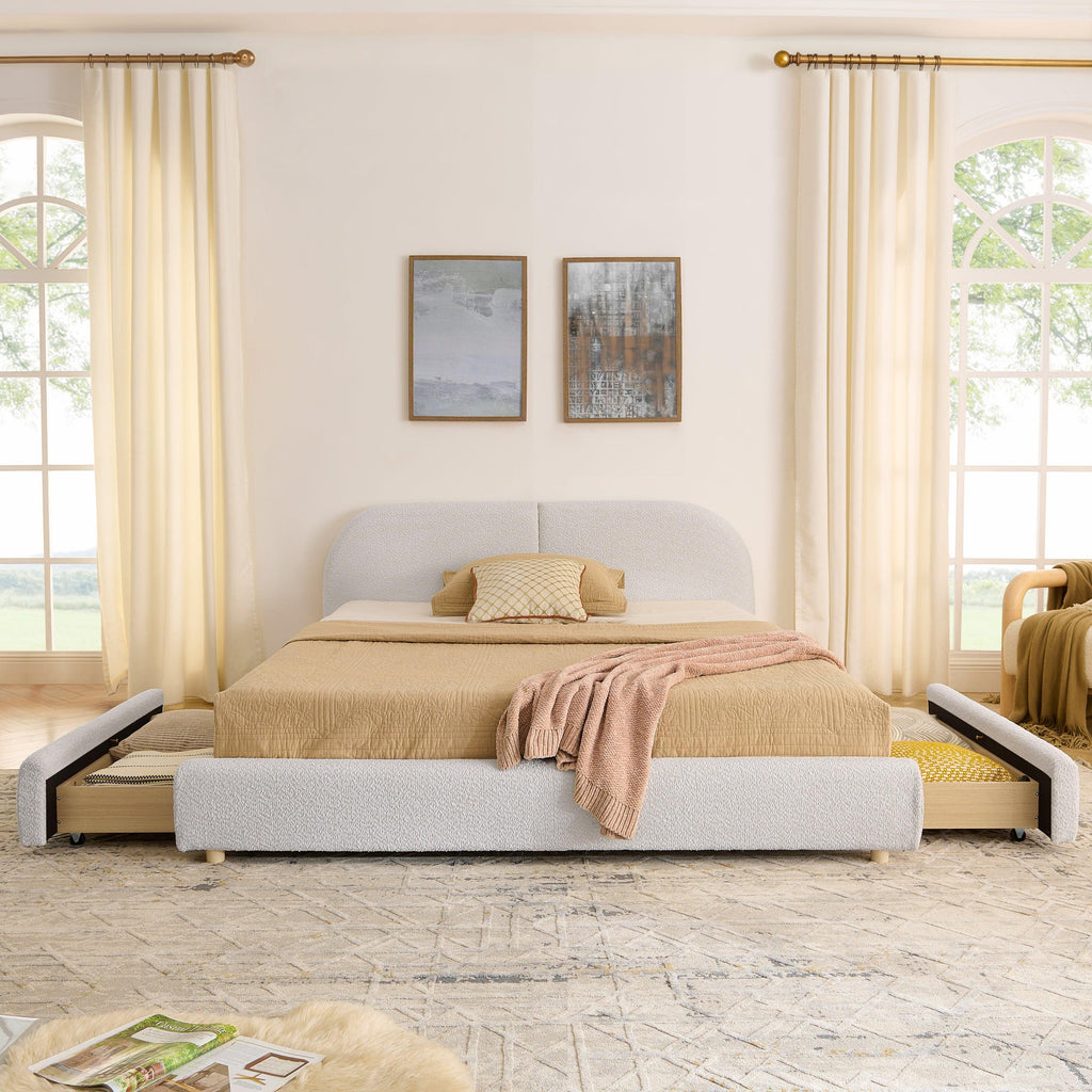 Queen Size Upholstered Bed Frame - Circle Yarn Fabric.