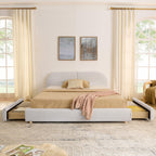 Queen Size Upholstered Bed Frame - Circle Yarn Fabric.