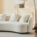Modern Curved Velvet Sofa with 4 Pillows for Living Room.