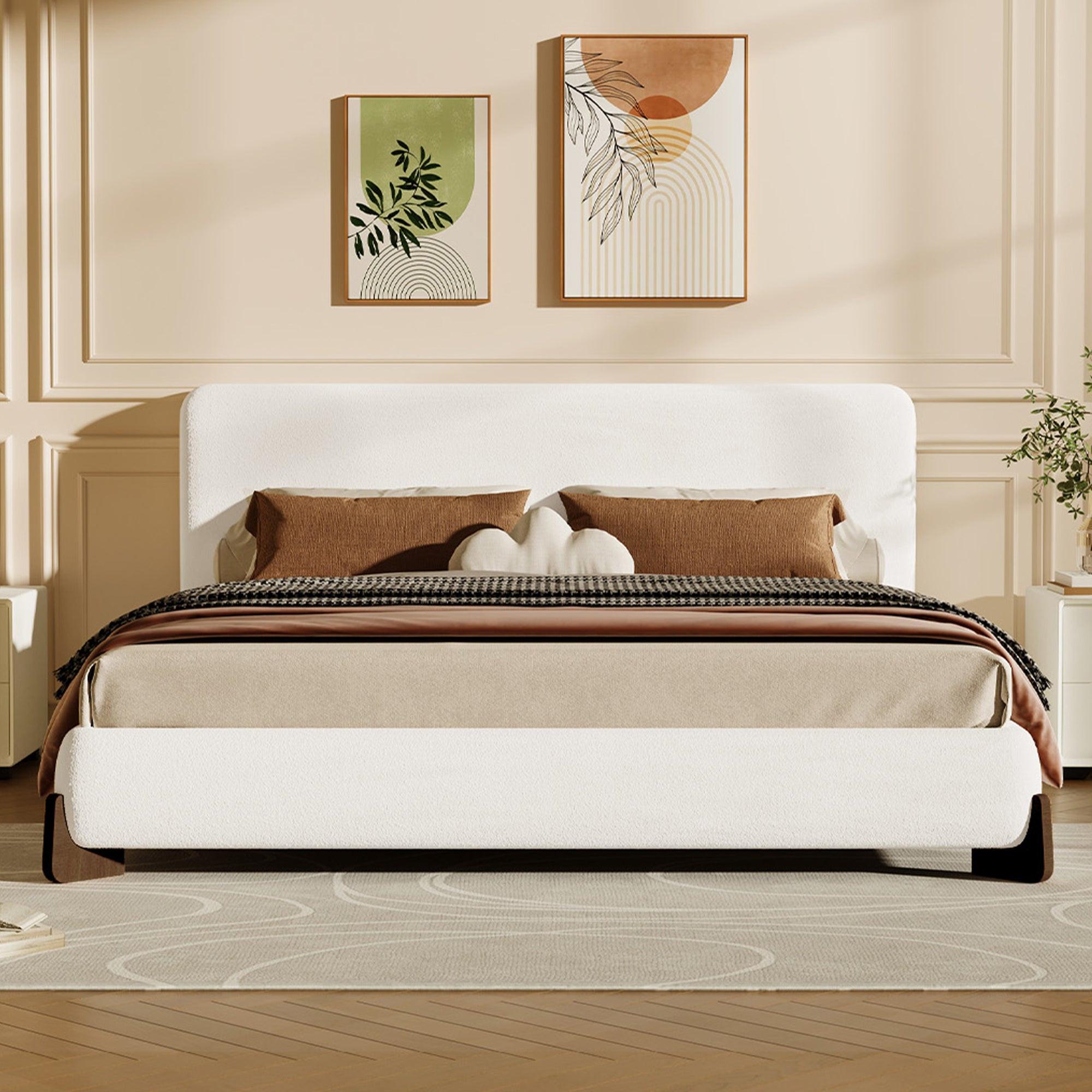 King Size Upholstered Bed with Durable Wood Legs.