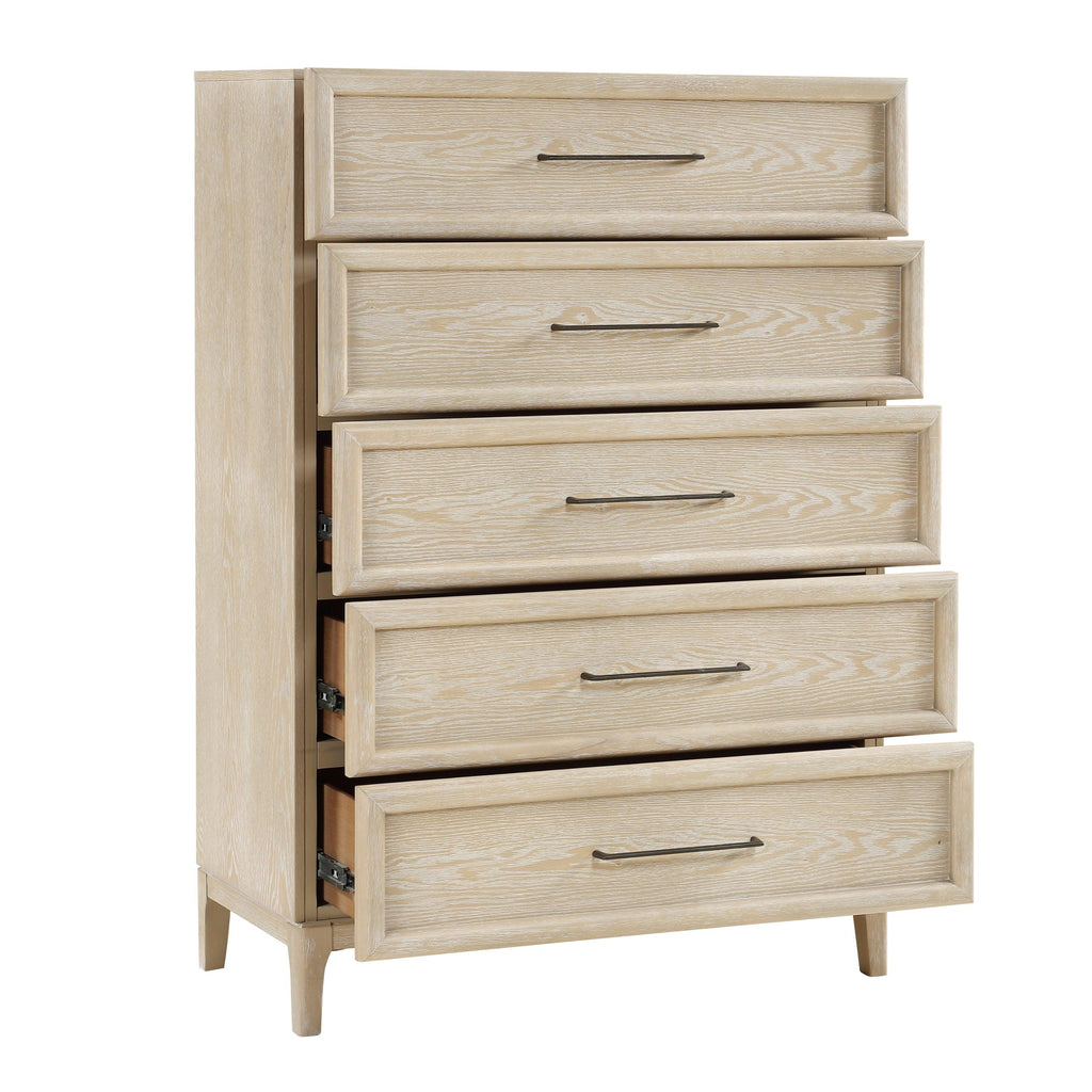 Wooden Storage Chest with 5 Drawers in Light Brown Finish.