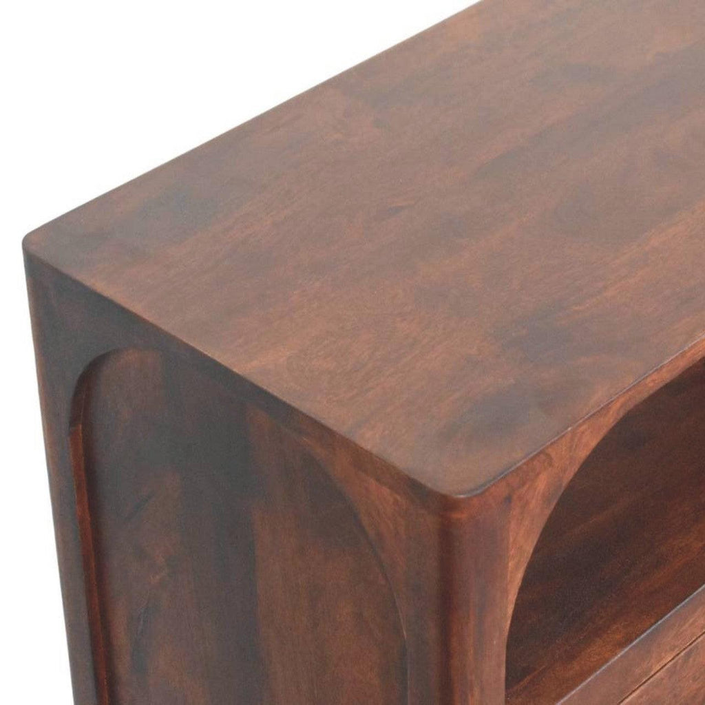 Solid Wood 3 Drawer Chest with Arched Edge Design.