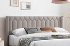 Full Size Burlap Fabric Bed Frame with Diamond Design.