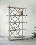 75-Inch Distressed Five-Tiered Wooden Bookshelf with Ornate Cut-Outs
