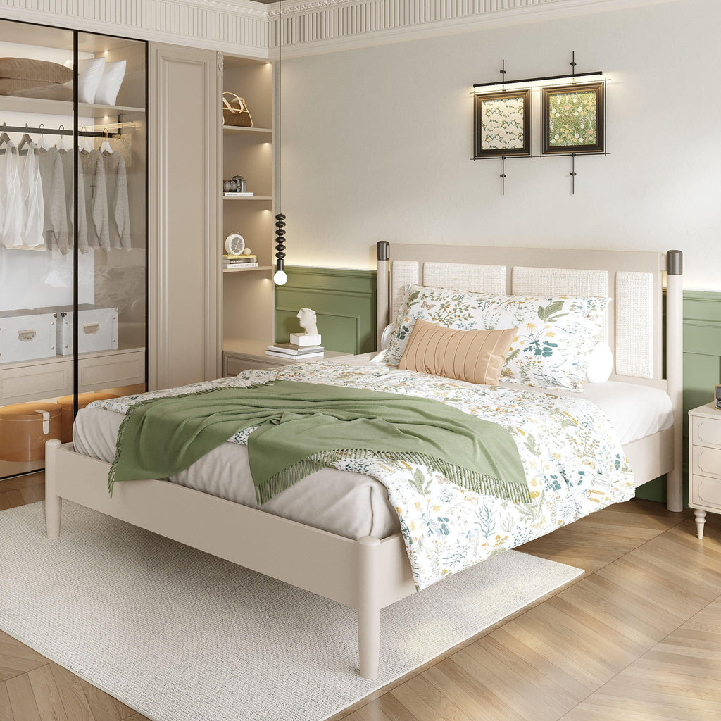 Solid Wood Queen Bed with Heavy Duty Support.
