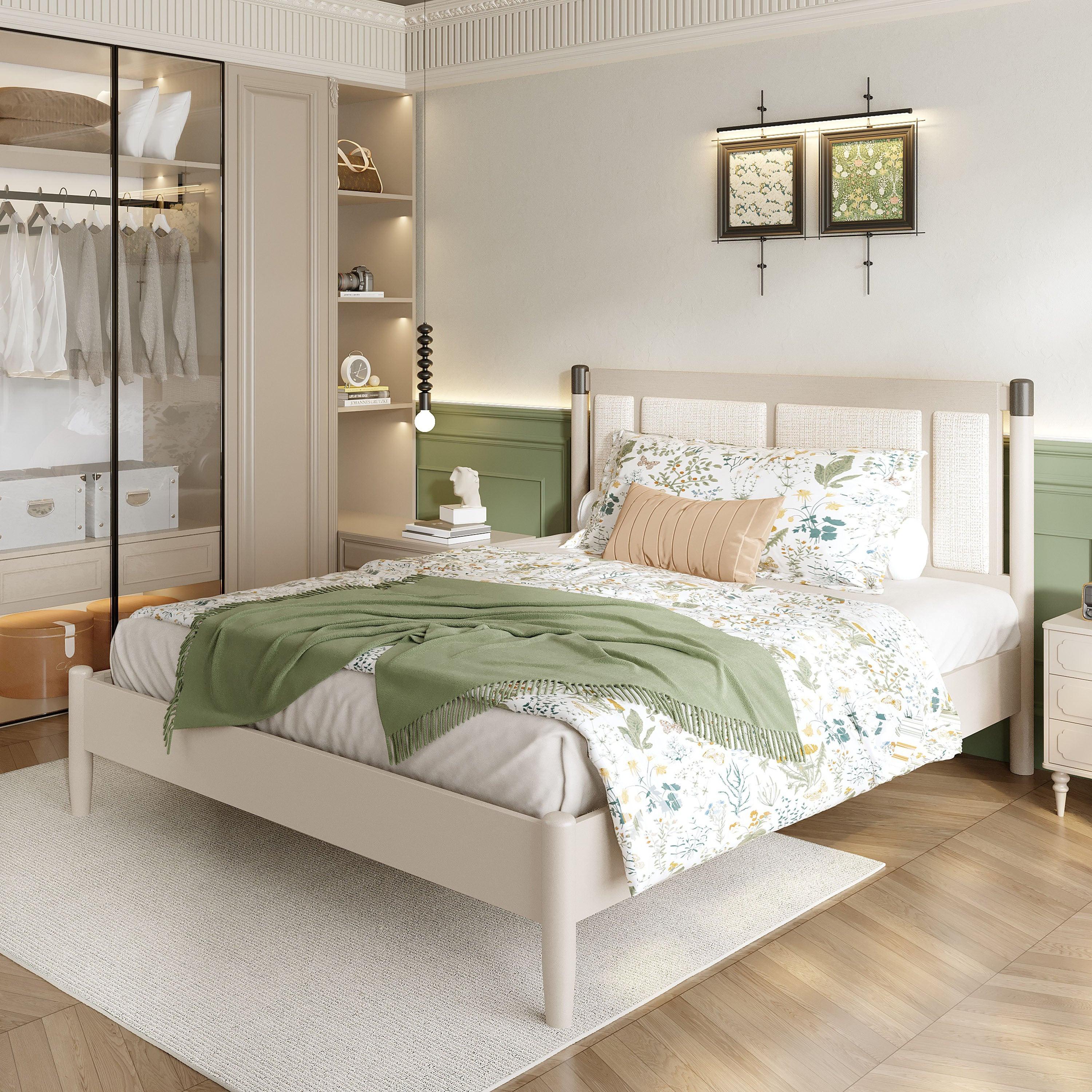 Solid Wood Queen Bed with Heavy Duty Support.