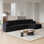 Chenille Sectional Sofa - Modular L-Shaped Sofa in black with 10 pillows, arranged in a spacious living room with floral rug and wood flooring.