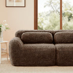Modular Sofa Chocolate - Plush Fabric, No Assembly close-up of backrest and armrest, emphasizing the soft, fluffy material.